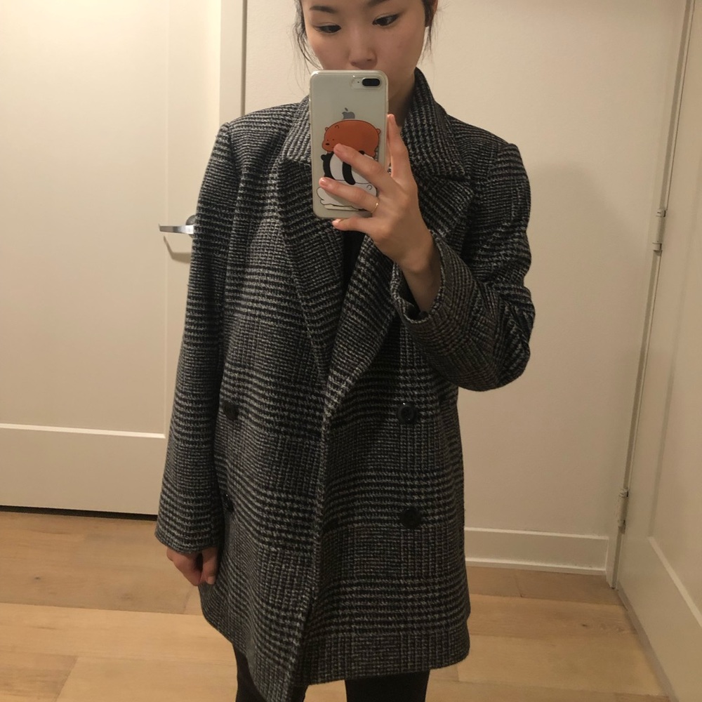 Oversized Check Wool Blend Coat